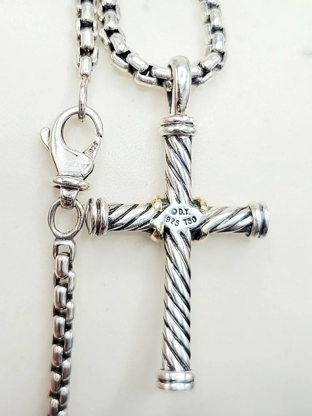 David Yurman Cable Cross Gold X Pendant Necklace w/ 18K Yellow Gold - 20" - RARE - Picture 9 of 12